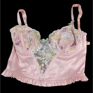 For Love & Lemons FLL Floral Embroidered Pink Satin Bustier Corset Medium